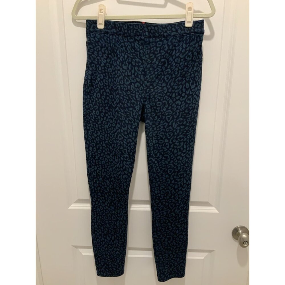 Spanx Leggings Medium Women's Blue Leopard Print Pull On Jean